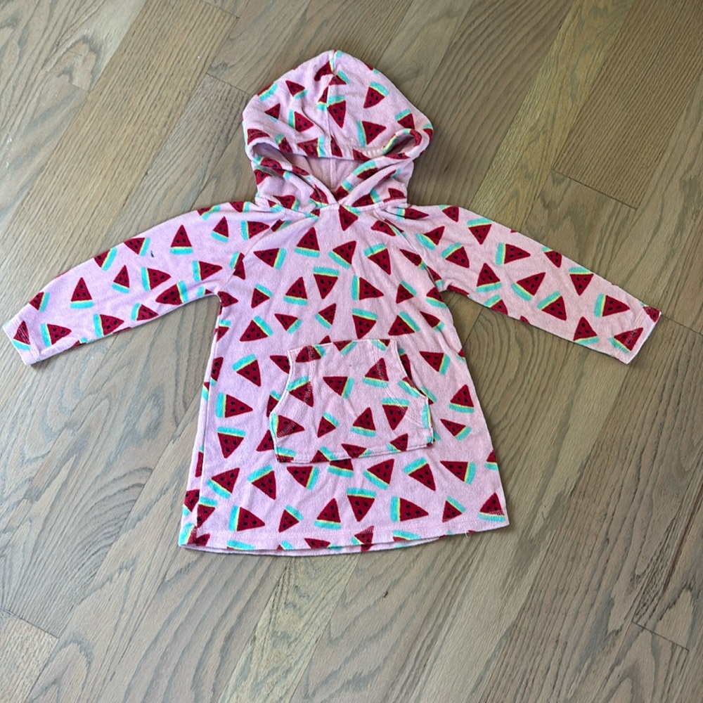 Kids Watermelon Print Hooded Swim Cover-Up